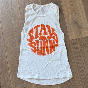 Stay Sunny Graphic Tank Top | Bella Canvas White Sleeveless Tee | Size Medium